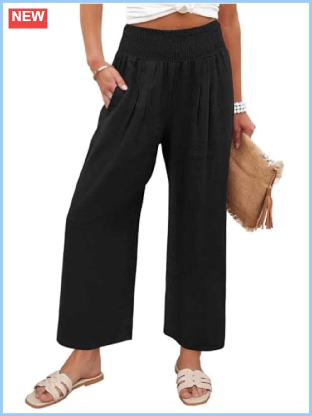 Women's Wide Leg Palazzo Pants High Waisted Flowy Beach Lounge Trousers with